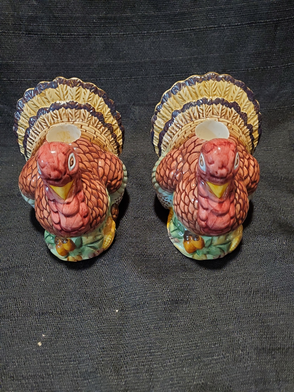 Vintage 1993 Omnibus Fitz and Floyd Turkey Candle Holders Pair Mint Condition
